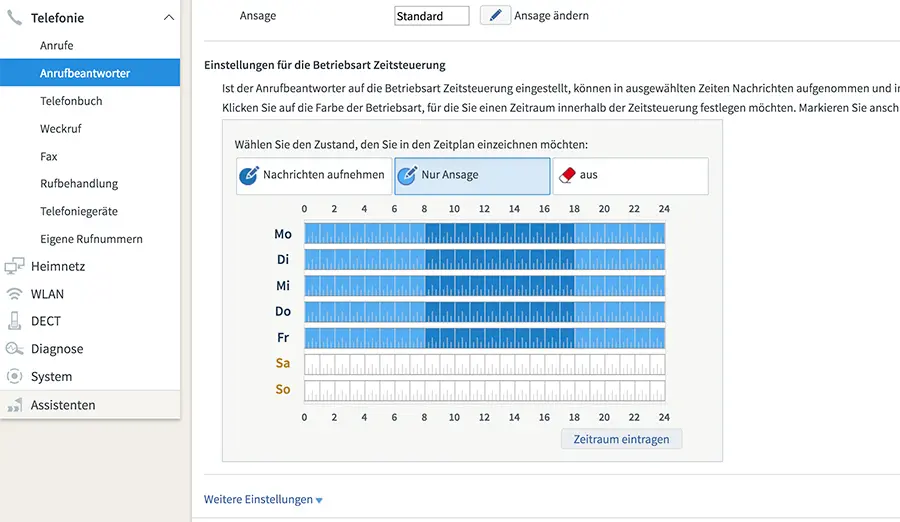 Fritzbox - Zeitsteuerung Anrufbeantworter