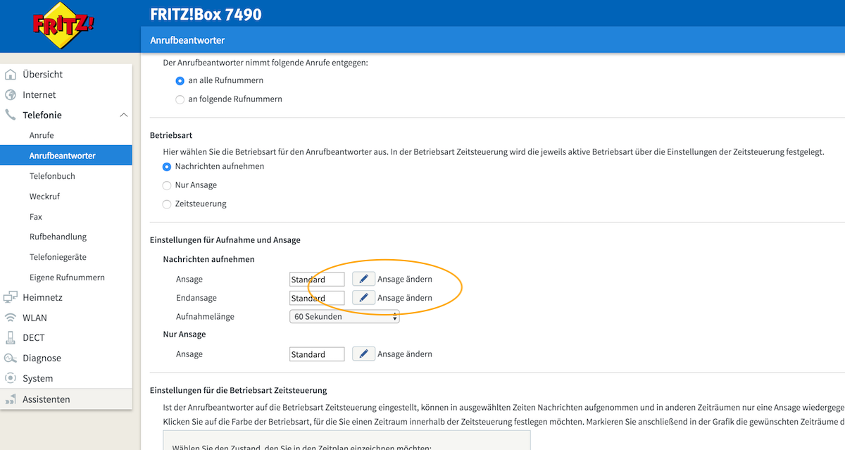 Fritzbox Anrufbeantworter Ansagen