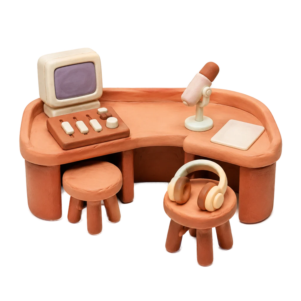 Gemeinsame Studio-Werkbank mit freiem Platz als handgeformte Clay-Miniatur