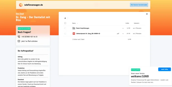 Screenshot der Kundencloud mit Freigabe- und Downloadbereich